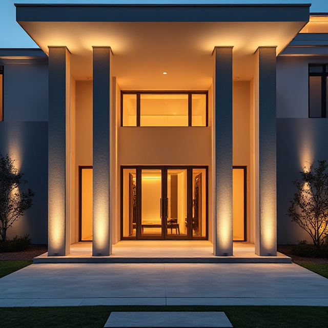 Modern villa girişinde sütun modelleri